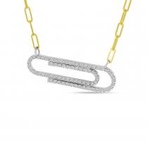 14K Two Tone Gold Diamond Classic Paperclip Necklace