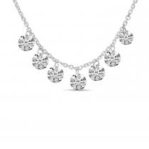 14K White Gold Dashing Diamond 7-Stone Cable Chain Necklace