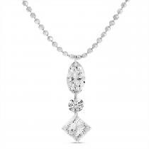 14K White Gold Dashing Diamonds Marquis Princess Cut Drop Necklace