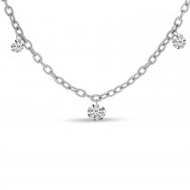 14K White Gold 3-stone Pierced Diamond Large Rolo Chain Necklace