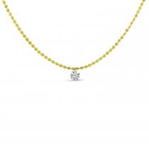 14K Yellow Gold Single Pierced Diamond 18 inch Bead Chain Necklace