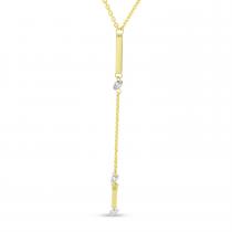 14K Yellow Gold Dangling Bar Pierced Diamond Fashion Necklace