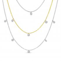 14K Yellow and White Gold Triple Chain Convertible Dashing Diamonds Necklace