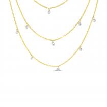 14K Yellow Gold Triple Chain Convertible Dashing Diamonds Necklace