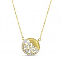 14K Yellow Gold Diamond Cluster Circle Necklace