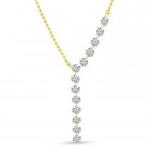 14K Yellow Gold Dashing Diamond Asymmetrical Lariat Necklace