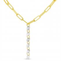 14K Yellow Gold Dashing Diamond Drop Paperclip Necklace