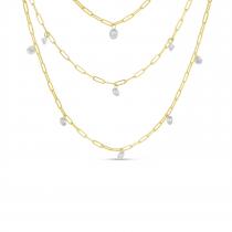 14K Yellow Gold Dashing Diamonds Triple Paperclip Chain Necklace