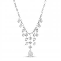 14K White Gold Dashing Diamond Cleopatra Cascading Pear Drop Necklace