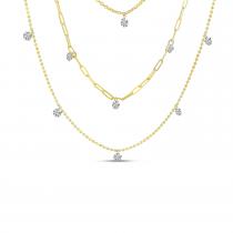 14K Yellow Gold Triple Chain Dashing Diamonds Necklace