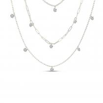 14K White Gold Triple Chain Dashing Diamonds Necklace