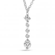 14K White Gold Dashing Diamond Round Marquise Drop Necklace