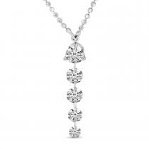 14k White Gold Dashing Diamond 5-Stone Dangle Necklace