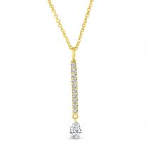 14K Yellow Gold Dashing Diamond Bar with Pear Dangle Diamond Cable Chain Necklace