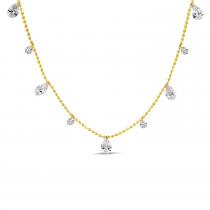 14K Yellow Gold Dashing Diamond Alternating Pear and Round Diamond Station 18 inch Necklace