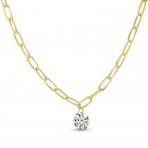 14K Yellow Gold 18 inch Paper Clip Link Dashing Diamonds Necklace