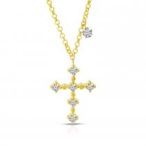 14K Yellow Gold Dashing Diamond Cross 18 inch Rolo Chain Necklace