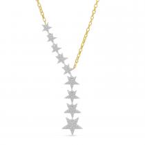 14K Two Tone Gold Diamond Cascading Stars Necklace