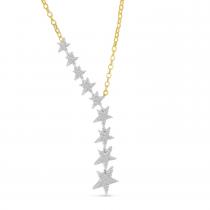 14K Two Tone Gold Diamond Cascading Stars Necklace