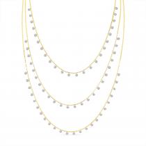 14K Yellow Gold Triple Chain Pierced Diamonds Dashing Diamond Necklace