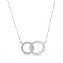 14K White Gold Diamond Beaded Interlocking Circles Necklace