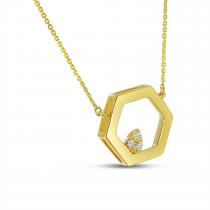 14K Yellow Gold Hexagon Diamond Necklace