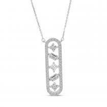 14K White Gold Baguette and Princess Diamond Bar Fashion Necklace