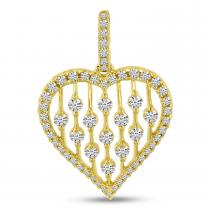 14K Yellow Gold Diamond Heart Station Pendant