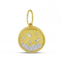 14K Yellow Gold Scattered Diamond Whimsical Round Pendant