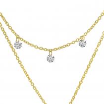 14K Yellow Gold Dashing Diamond Hex Double Layer Necklace