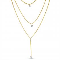 14K Yellow Gold Dashing Diamond Triple Chain Lariat Necklace