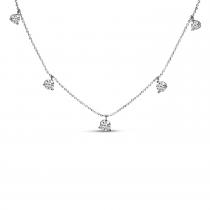 14K White Gold 5 Floating Diamond Dangle Station Necklace