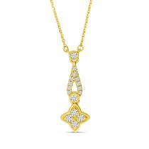 14K Yellow Gold Diamond Drop Clover Necklace