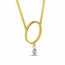 14K Yellow Gold Floating Diamond Circle Necklace