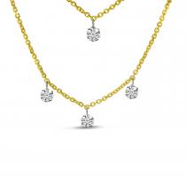 14K Yellow Gold Floating Diamond Double Cable Chain Necklace