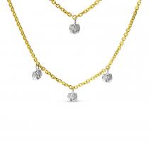 14K Yellow Gold Floating Diamond Double Cable Chain Necklace