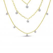 14K Yellow Gold Triple Chain Floating Diamonds Necklace