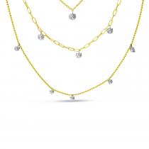 14K Yellow Gold Triple Chain Floating Diamonds Necklace