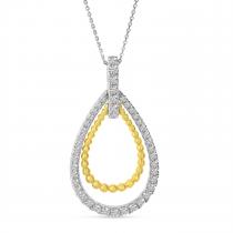 14K Two Tone Yellow and White Gold Diamond Beaded Teardrop Pendant