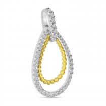 14K Two Tone Yellow and White Gold Diamond Beaded Teardrop Pendant