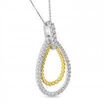 14K Two Tone Yellow and White Gold Diamond Beaded Teardrop Pendant