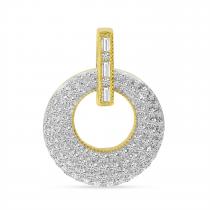 14K Yellow Gold Round and Baguette Pave Diamond Circle Pendant