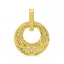 14K Yellow Gold Round and Baguette Pave Diamond Circle Pendant