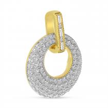 14K Yellow Gold Round and Baguette Pave Diamond Circle Pendant