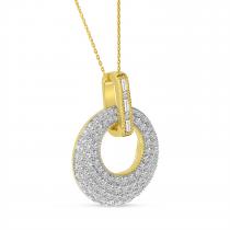 14K Yellow Gold Round and Baguette Pave Diamond Circle Pendant