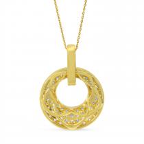 14K Yellow Gold Round and Baguette Pave Diamond Circle Pendant