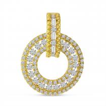 14K Yellow Gold Diamond Circle Pendant with Beaded Bale and Baguette Diamonds