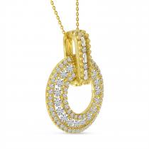 14K Yellow Gold Diamond Circle Pendant with Beaded Bale and Baguette Diamonds