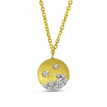 14K Yellow Gold Scattered Diamond Round Disc Necklace