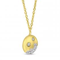 14K Yellow Gold Scattered Diamond Round Disc Necklace